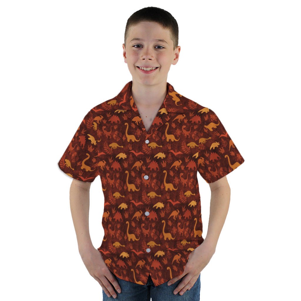 Dinosaur Tropical Fall Sunset Youth Hawaiian Shirt - YXS - -