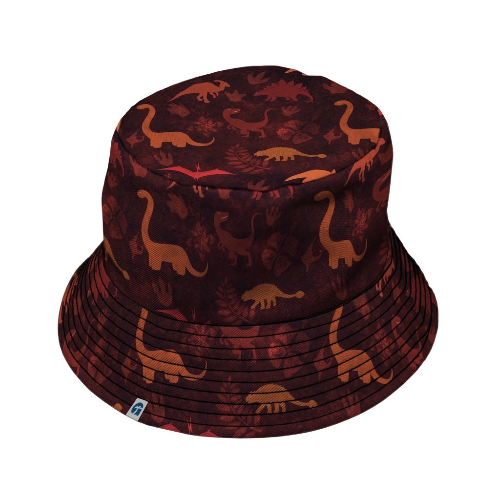 Dinosaur Tropical Sunset Bucket Hat - M - Black Stitching - -