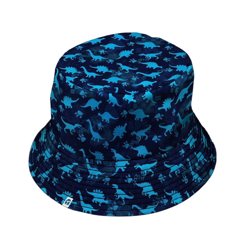Dinosaur Urban Geometric Blue Dinosaur Bucket Hat - M - Grey Stitching - -