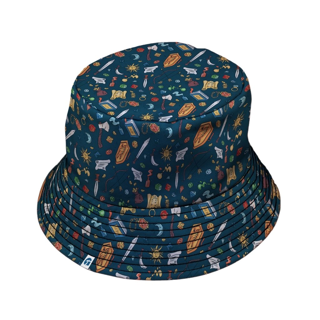 Dnd Adventure Blue Bucket Hat - M - Grey Stitching - -