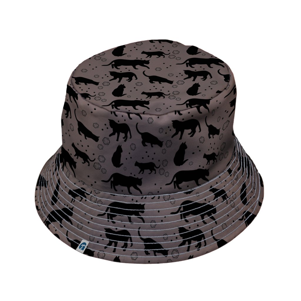 DND Dice Black Cats Bucket Hat - M - Grey Stitching - -