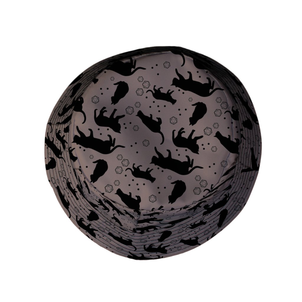 DND Dice Black Cats Bucket Hat - M - Grey Stitching - -