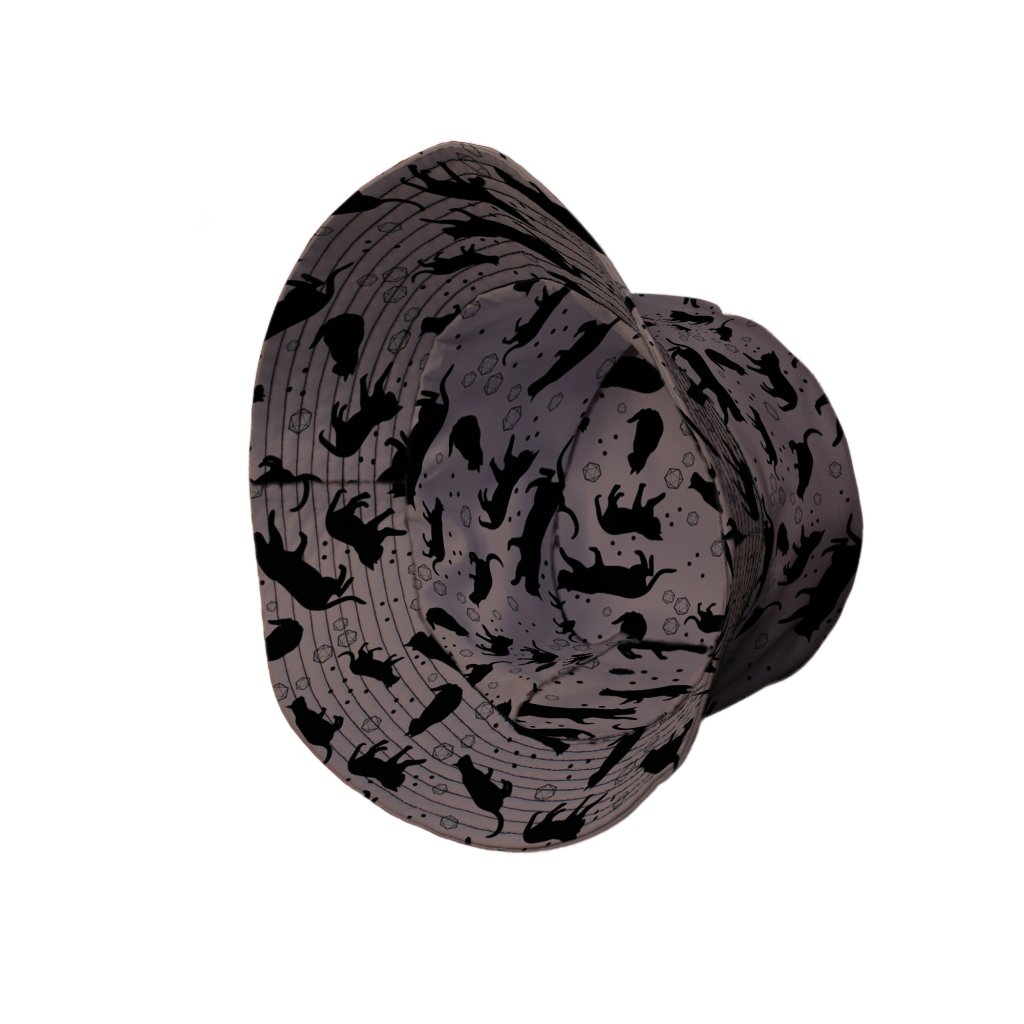DND Dice Black Cats Bucket Hat - M - Grey Stitching - -