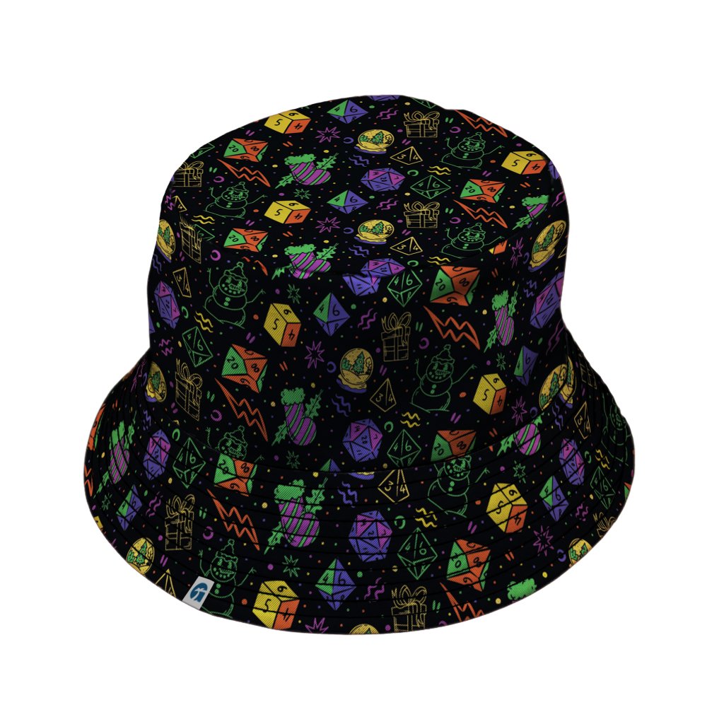 Dnd RPG Christmas Black Bucket Hat - M - Black Stitching - -