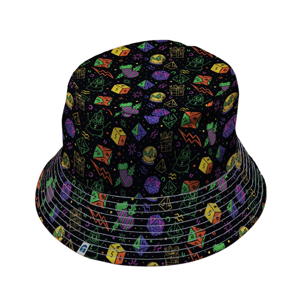 Dnd RPG Christmas Black Bucket Hat - M - Grey Stitching - -