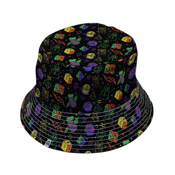 Dnd RPG Christmas Black Bucket Hat - M - Grey Stitching - -