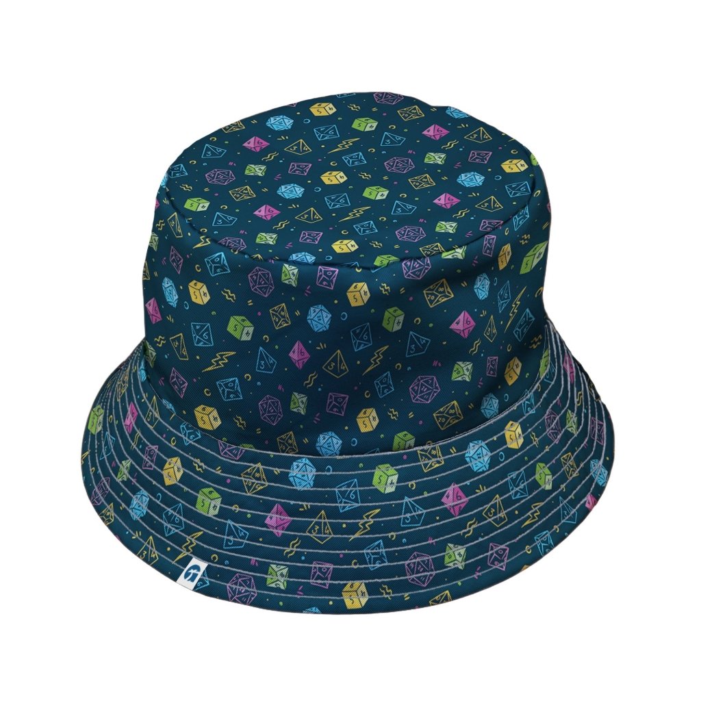 Dnd RPG Dice Blue Bucket Hat - M - Black Stitching - -