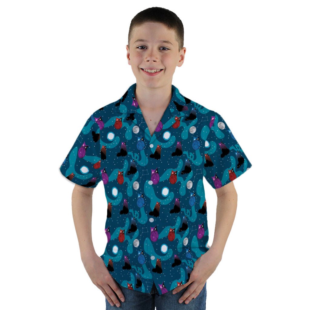 Exploding Kittens Day And Night Sky Cats Youth Hawaiian Shirt - YM - -