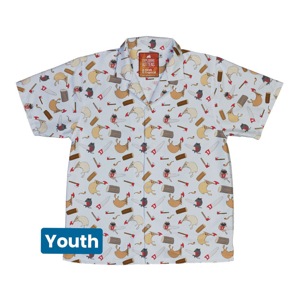 Exploding Kittens Lumber Cats Youth Hawaiian Shirt - YXS - -