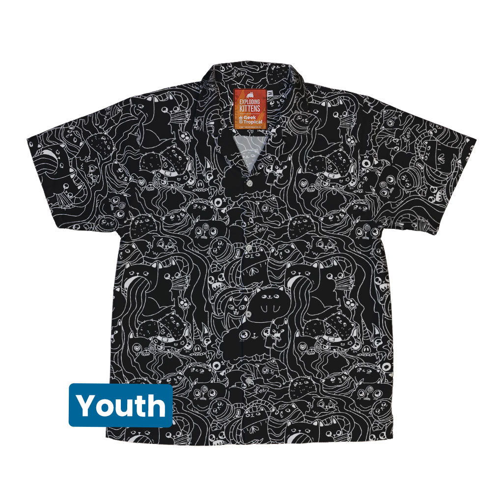 Exploding Kittens Mashup Black Youth Hawaiian Shirt - YXS - -