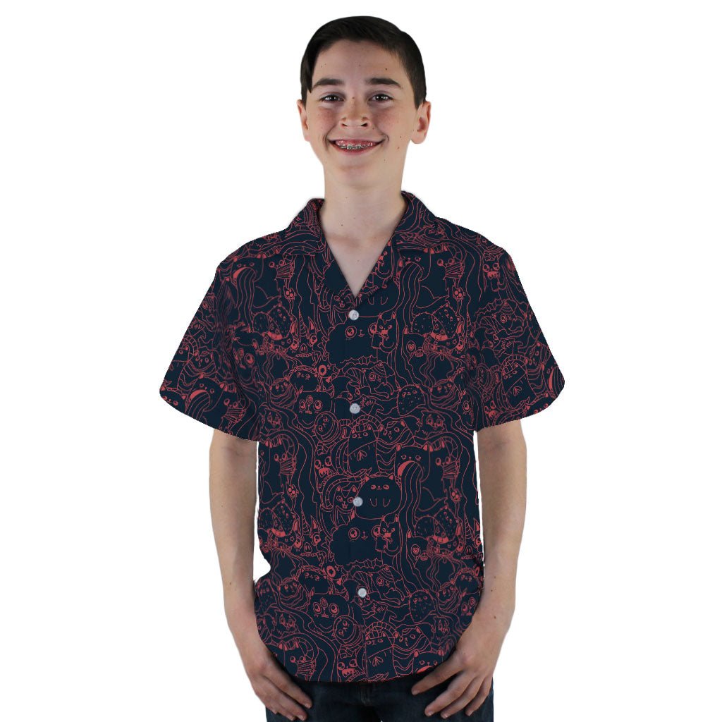 Exploding Kittens Mashup Navy Blue Youth Hawaiian Shirt - YL - -