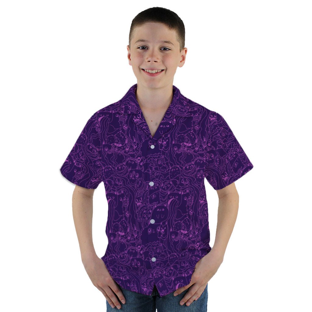 Exploding Kittens Mashup Purple Youth Hawaiian Shirt - YM - -