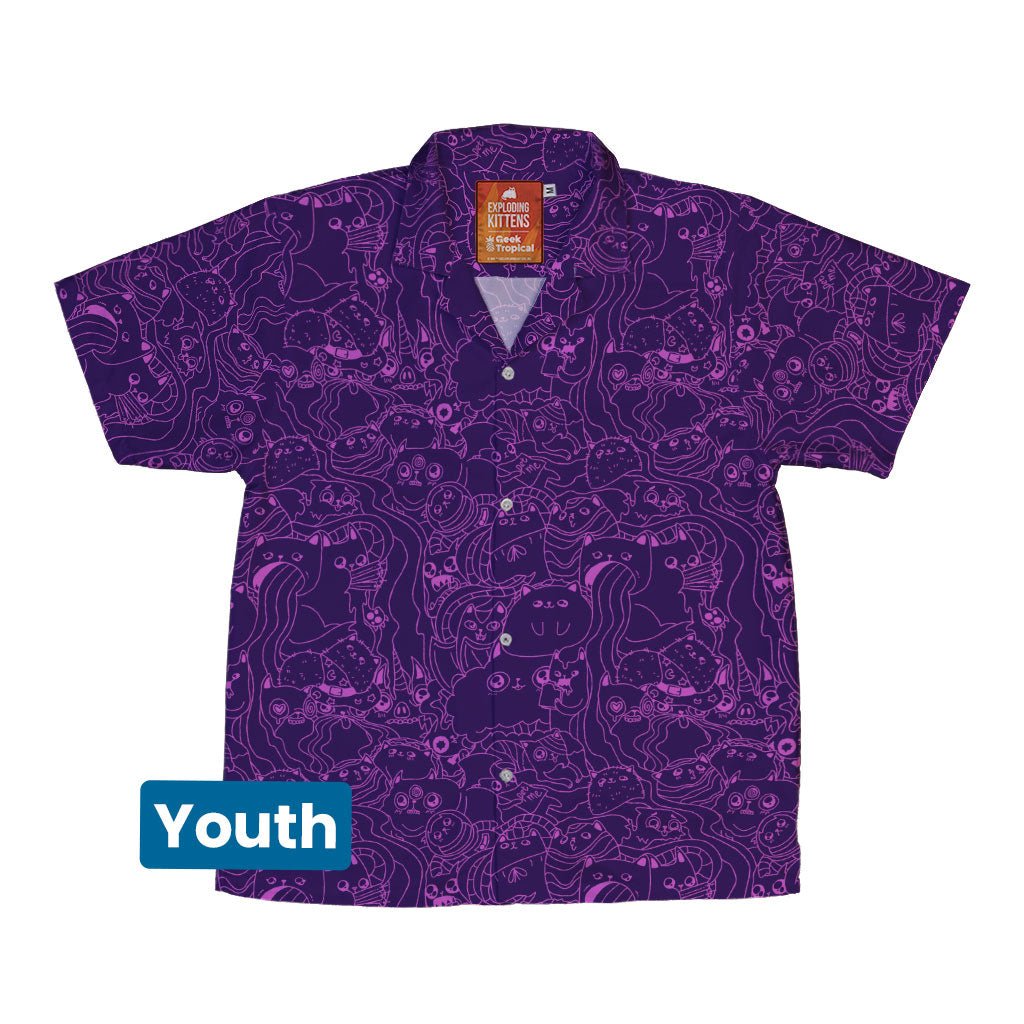 Exploding Kittens Mashup Purple Youth Hawaiian Shirt - YXS - -