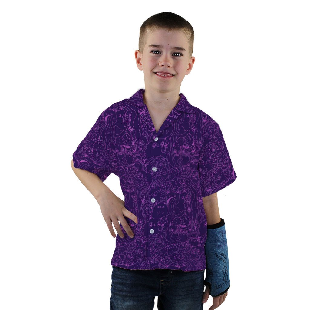 Exploding Kittens Mashup Purple Youth Hawaiian Shirt - YXS - -