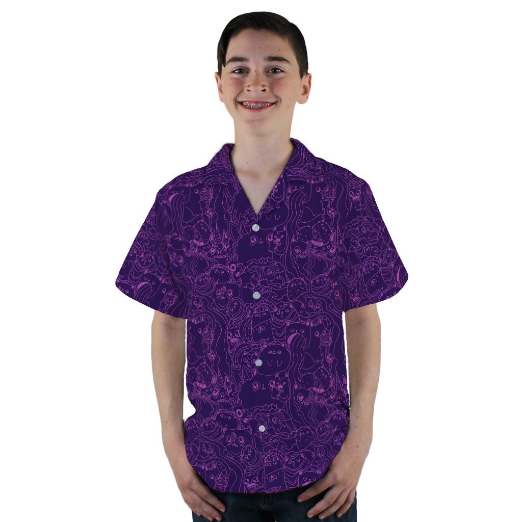 Exploding Kittens Mashup Purple Youth Hawaiian Shirt - YL - -