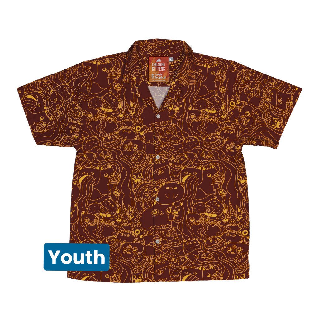 Exploding Kittens Mashup Red Brown Youth Hawaiian Shirt - YXS - -