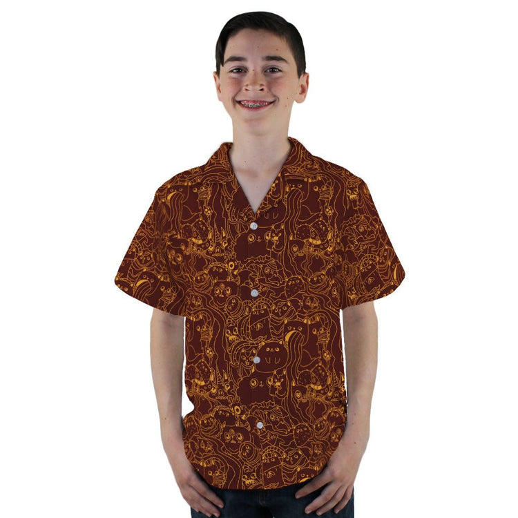Exploding Kittens Mashup Red Brown Youth Hawaiian Shirt - YL - -