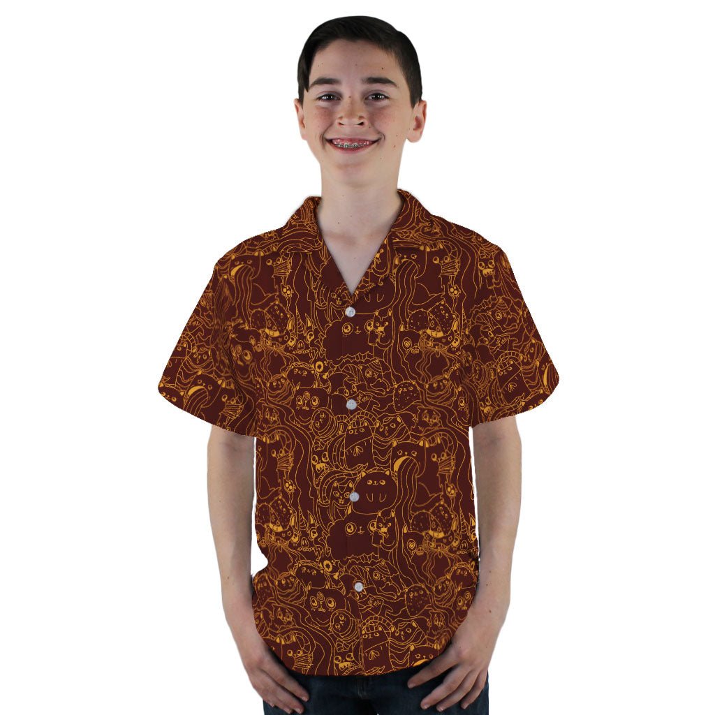 Exploding Kittens Mashup Red Brown Youth Hawaiian Shirt - YL - -