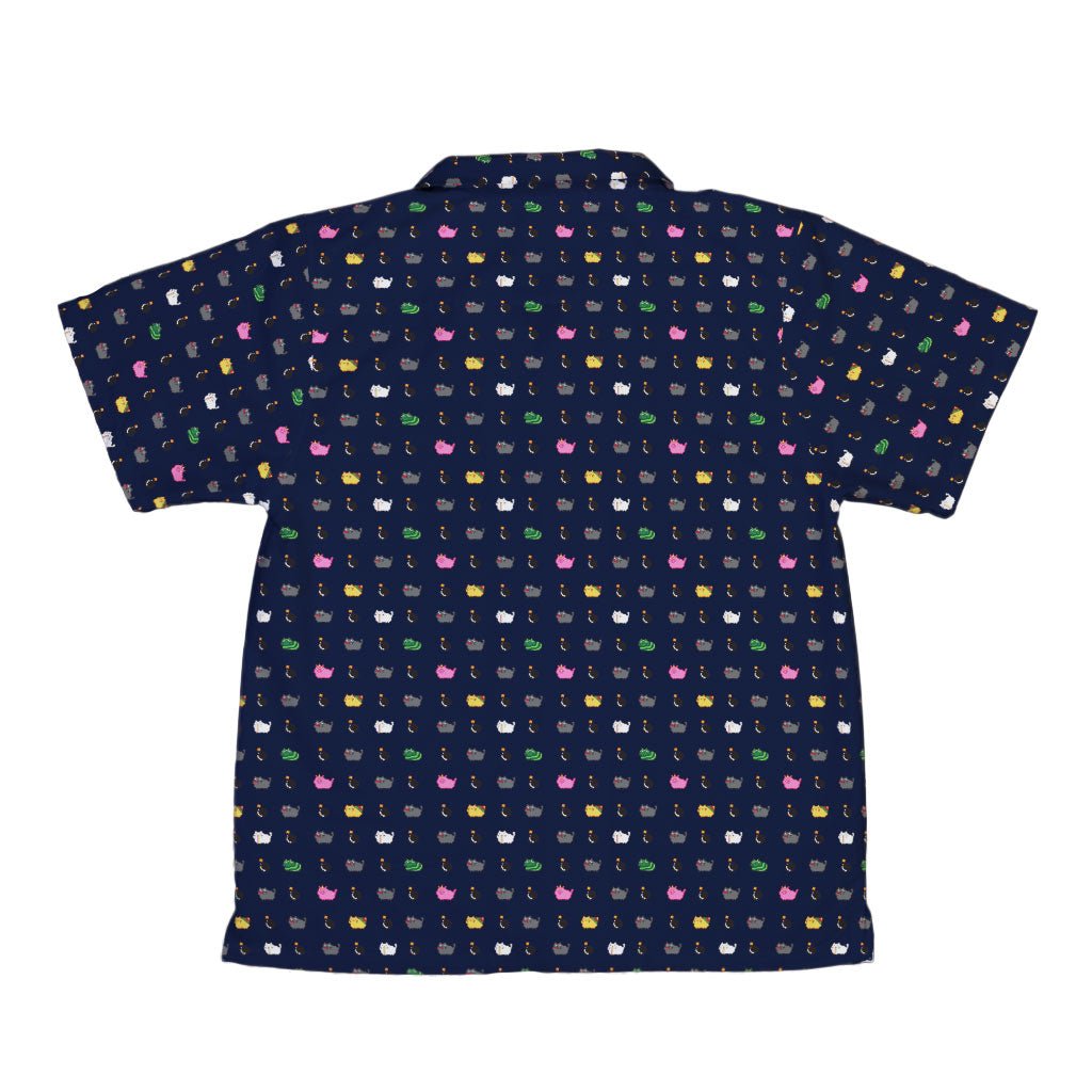 Exploding Kittens Pixel Cats Dark Blue Youth Hawaiian Shirt - YXS - -