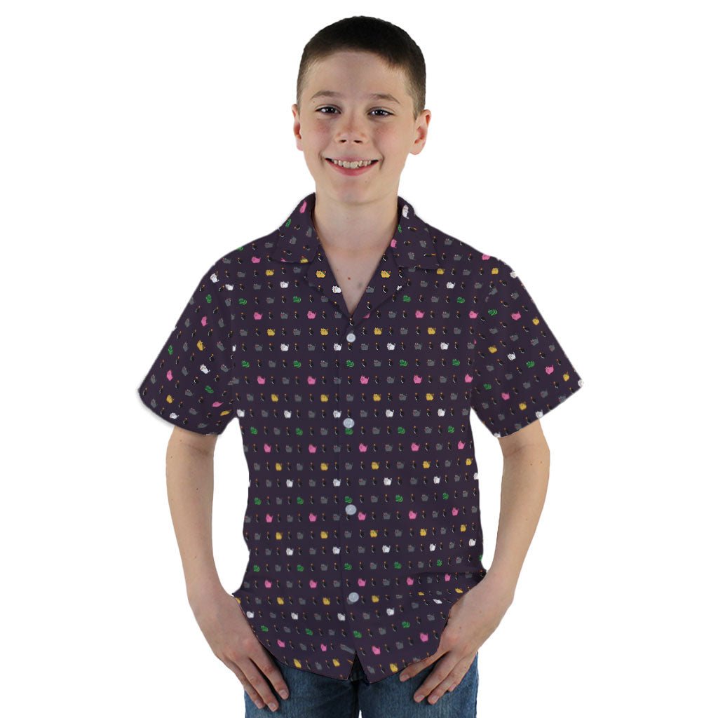 Exploding Kittens Pixel Cats Dark Youth Hawaiian Shirt - YM - -