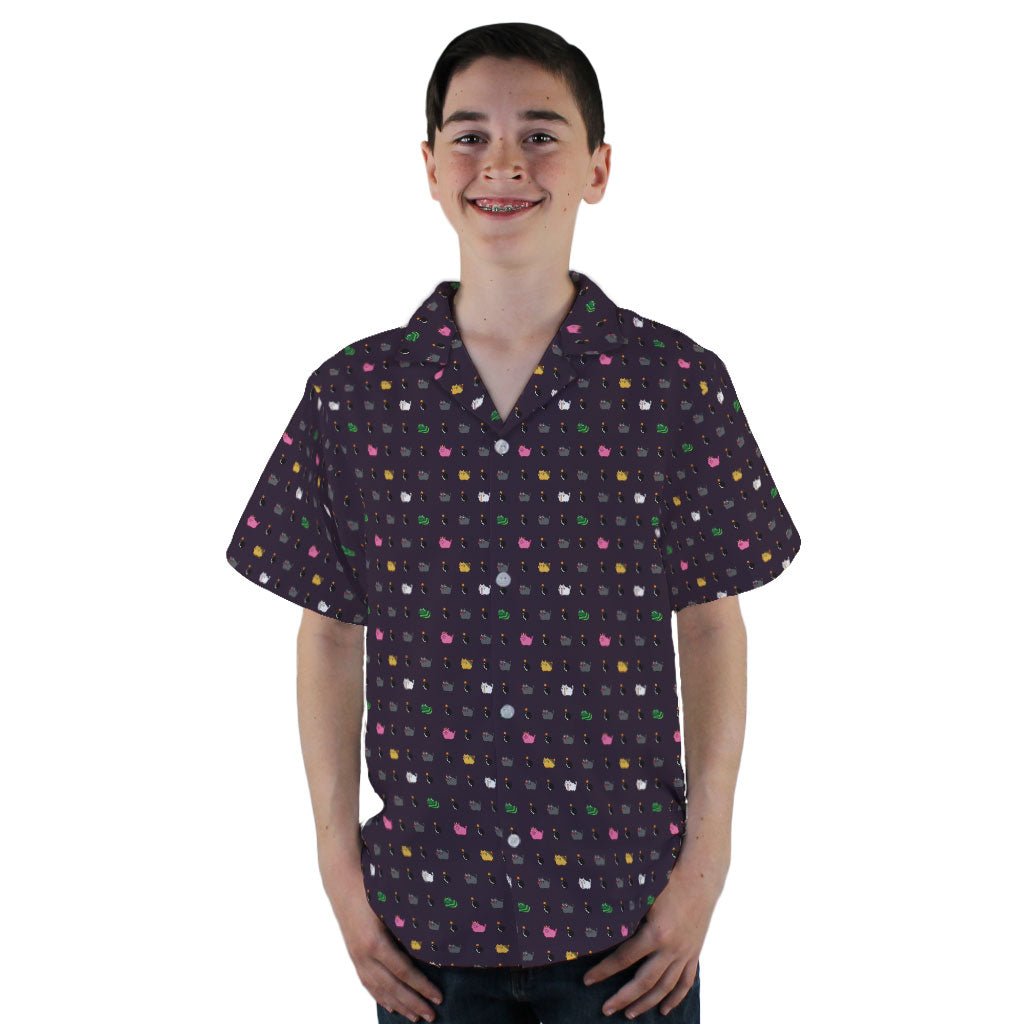 Exploding Kittens Pixel Cats Dark Youth Hawaiian Shirt - YL - -