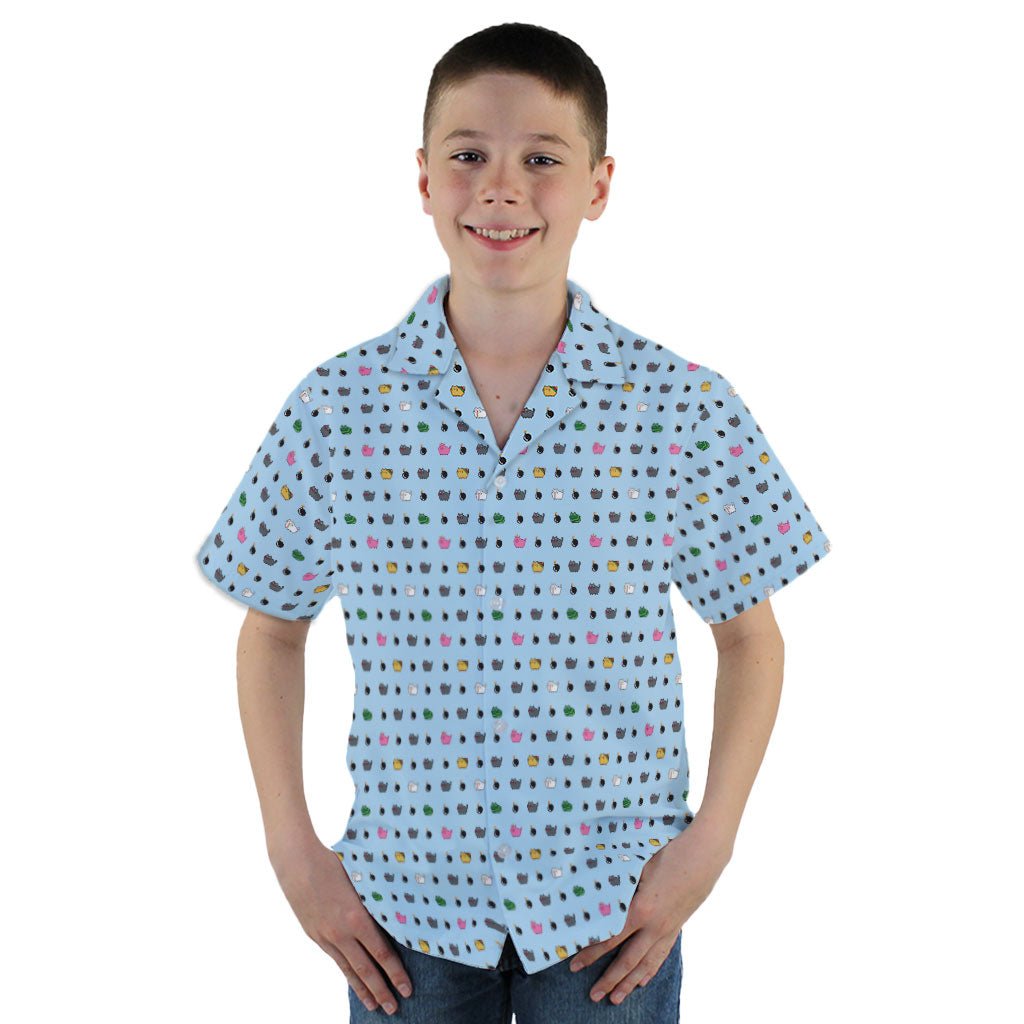 Exploding Kittens Pixel Cats Sky Blue Youth Hawaiian Shirt - YM - -