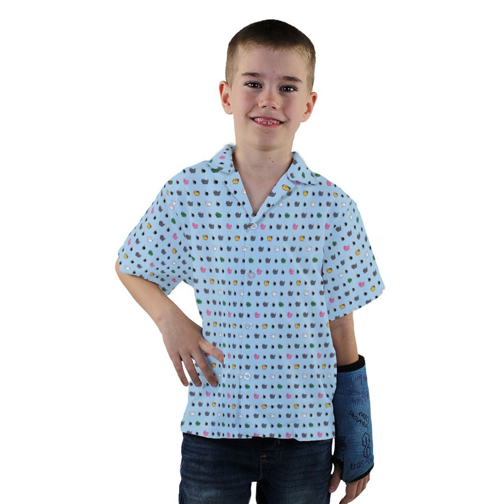 Exploding Kittens Pixel Cats Sky Blue Youth Hawaiian Shirt - YXS - -