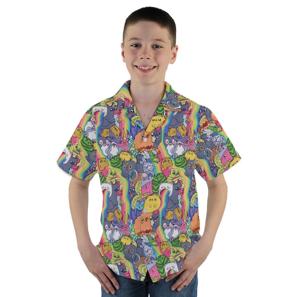 Exploding Kittens Rainbow Explosion Youth Hawaiian Shirt - YM - -