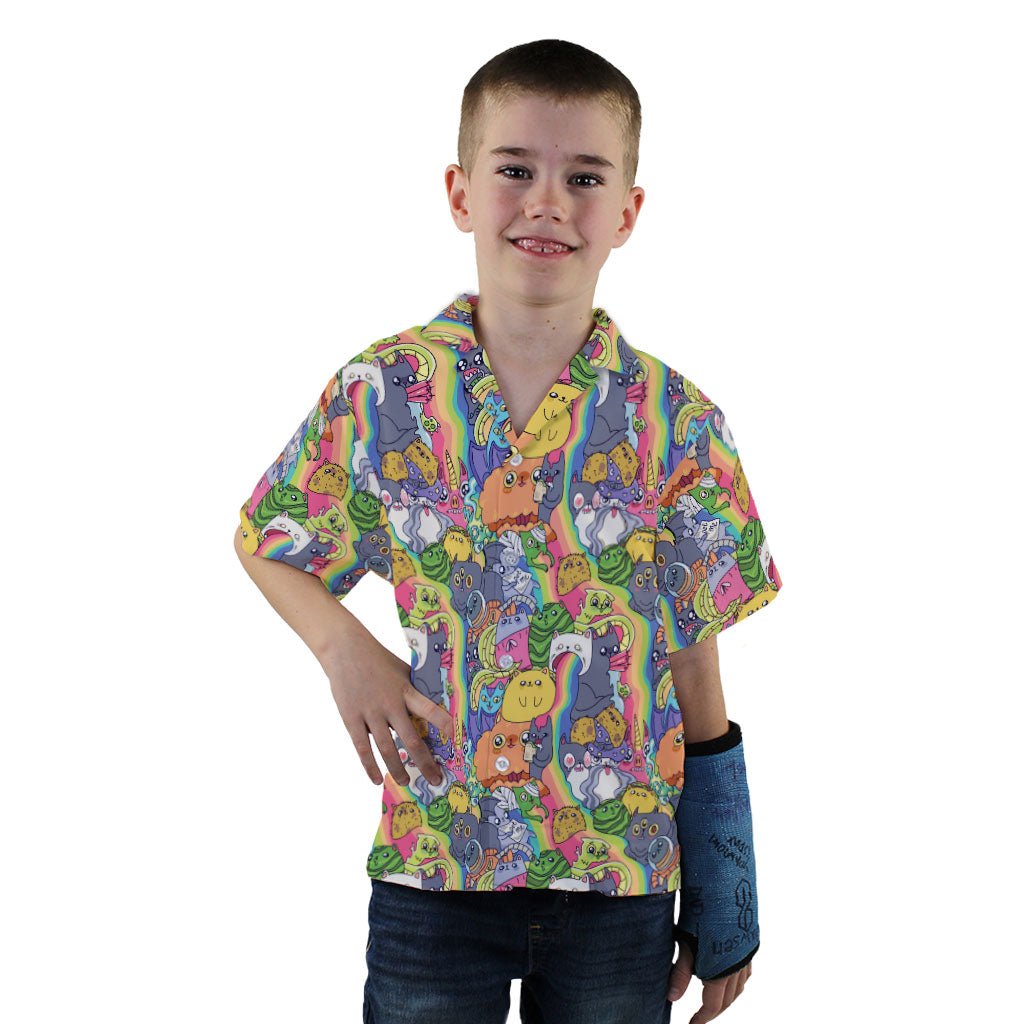 Exploding Kittens Rainbow Explosion Youth Hawaiian Shirt - YXS - -