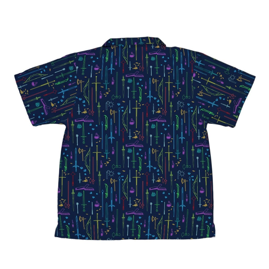 Fantasy RPG Weapons Items Navy Dnd Youth Hawaiian Shirt - YXS - -