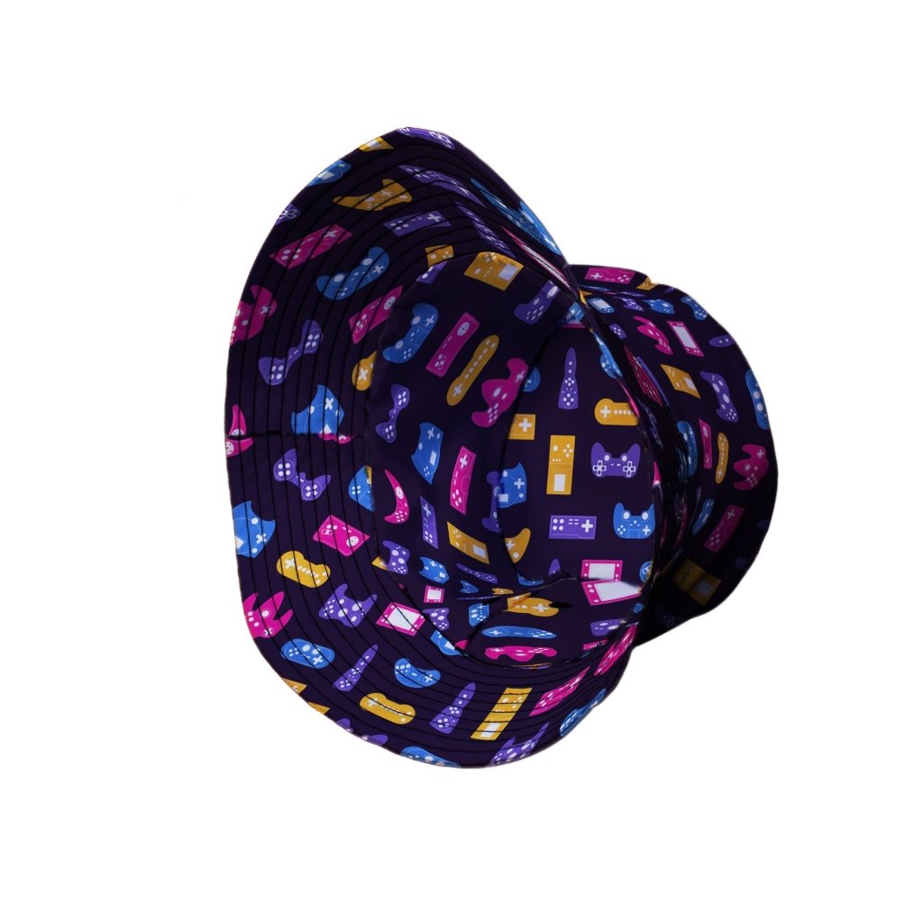 Game Controllers Purple Video Game Bucket Hat - M - Black Stitching - -