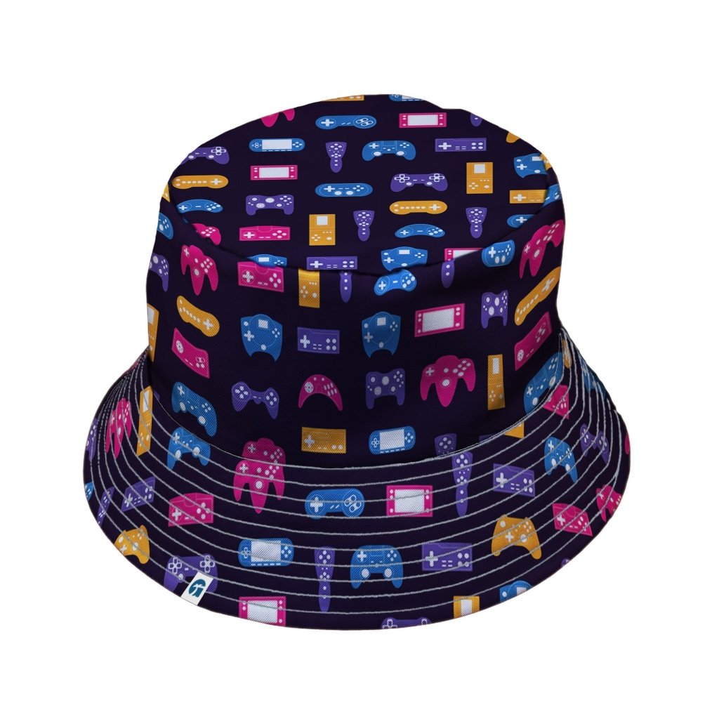 Game Controllers Purple Video Game Bucket Hat - M - Black Stitching - -
