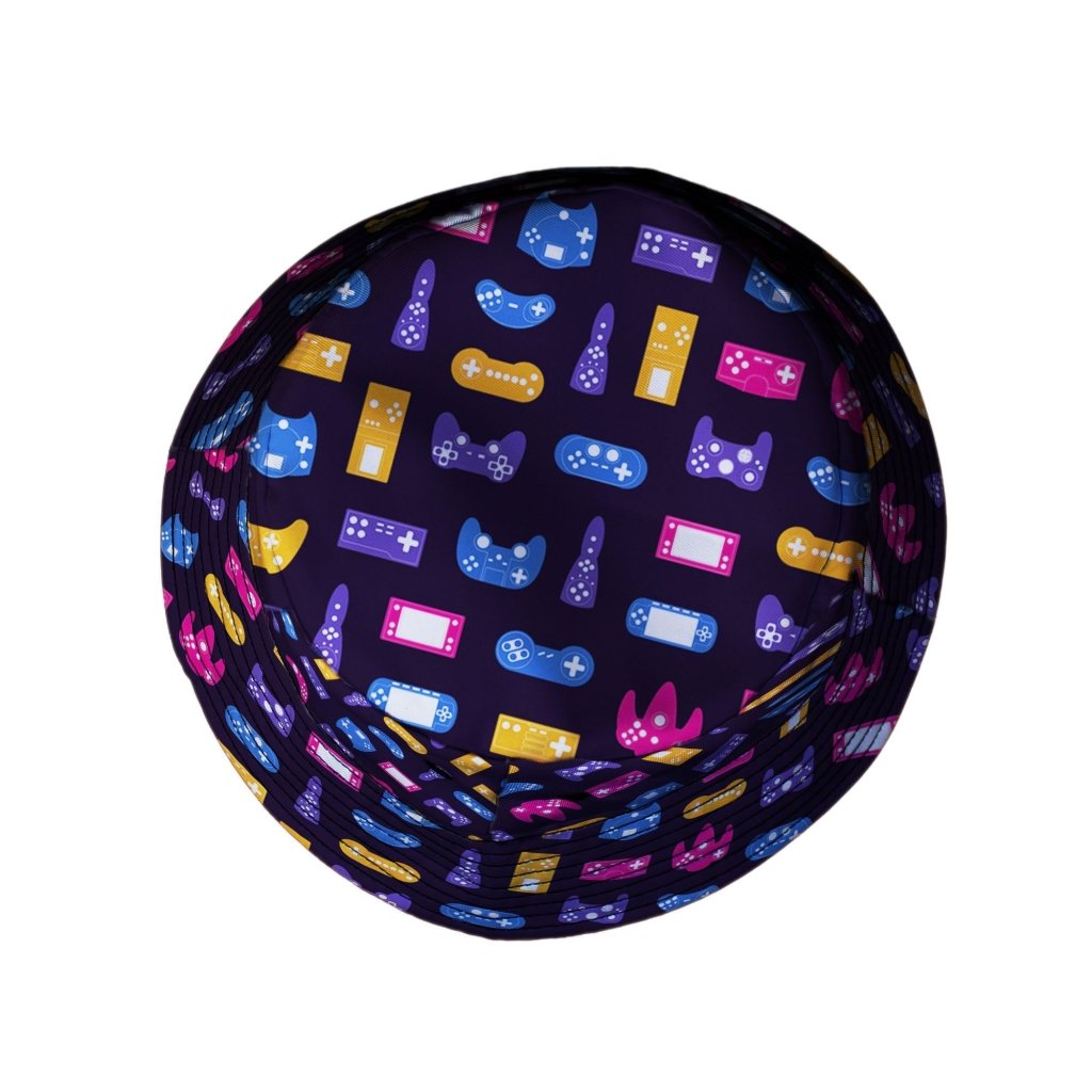 Game Controllers Purple Video Game Bucket Hat - M - Black Stitching - -