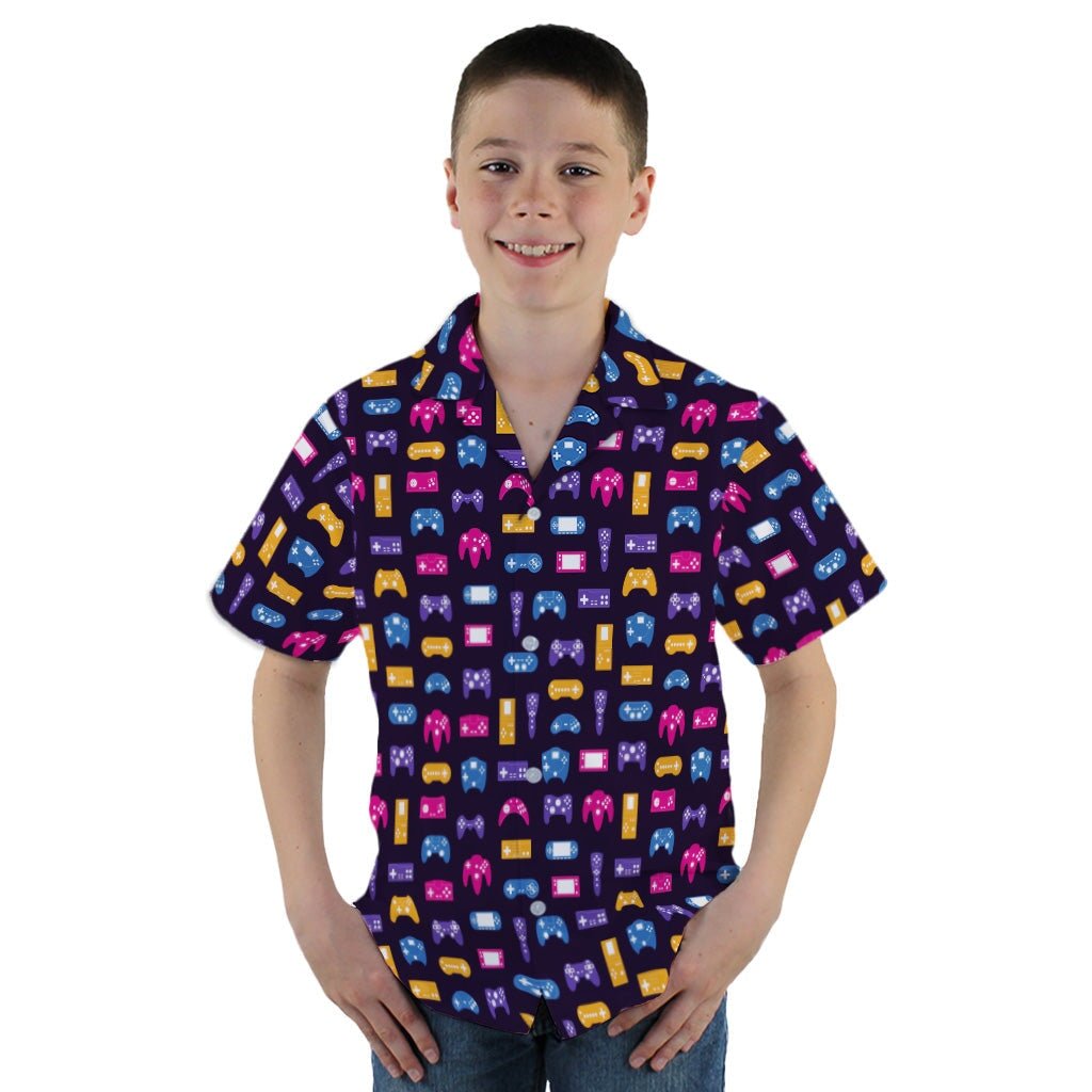 Game Controllers Purple Video Game Youth Hawaiian Shirt - YM - -