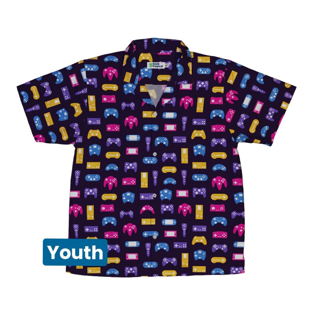 Game Controllers Purple Video Game Youth Hawaiian Shirt - YXS - -