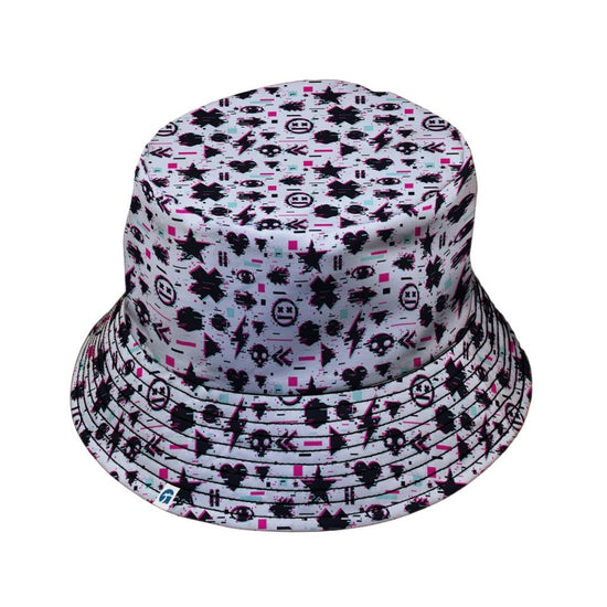 Glitchy Game Effects Video Game Bucket Hat - M - Grey Stitching - -