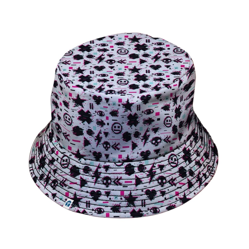 Glitchy Game Effects Video Game Bucket Hat - M - Grey Stitching - -