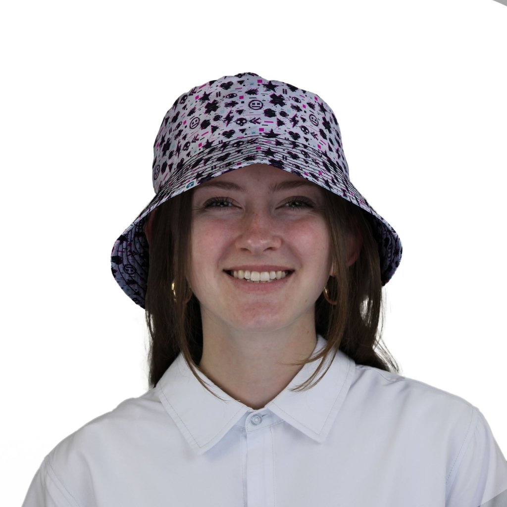 Glitchy Game Effects Video Game Bucket Hat - M - Black Stitching - -