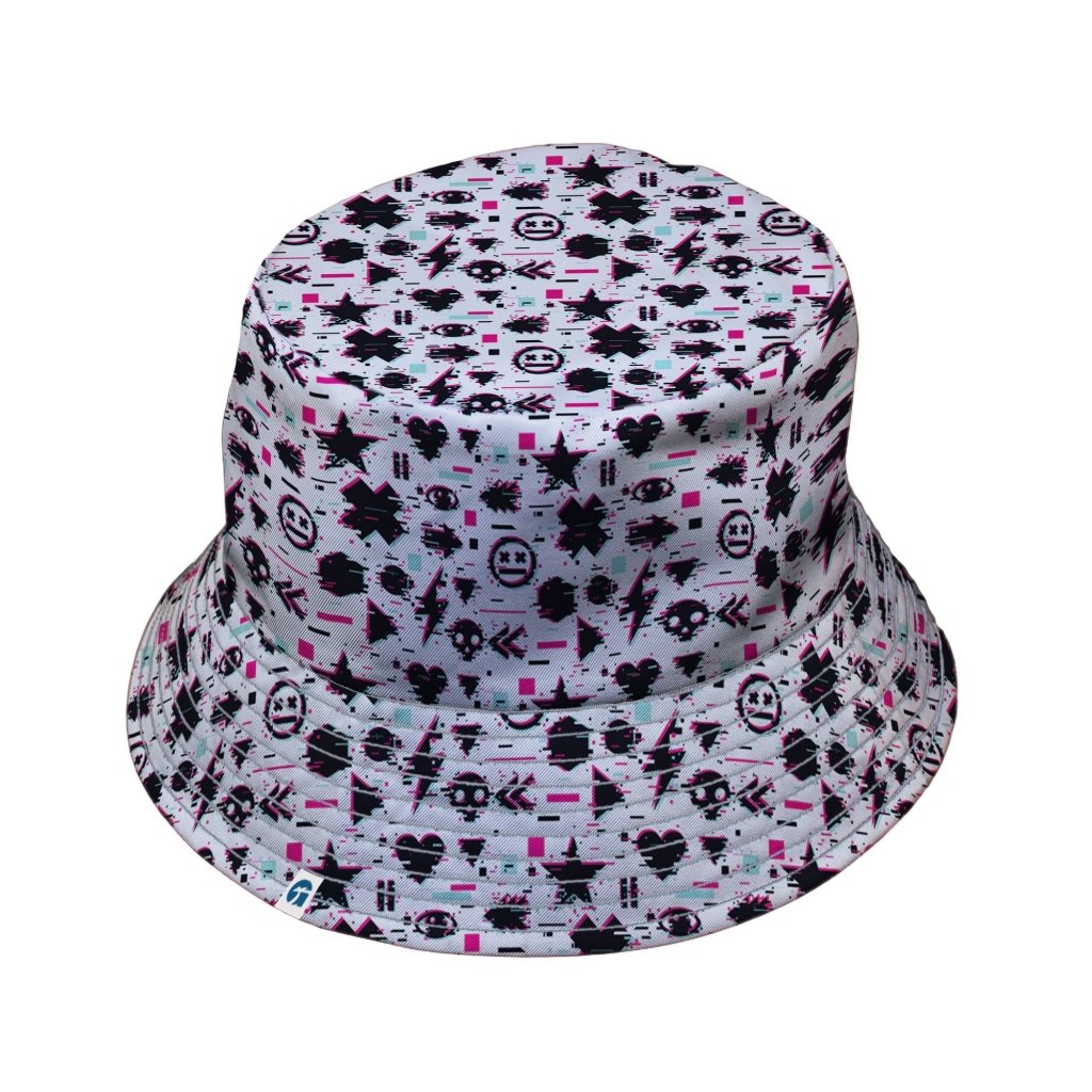 Glitchy Game Effects Video Game Bucket Hat - M - Black Stitching - -