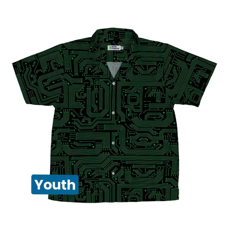 Green Black Computer Circuit Board Youth Hawaiian Shirt - YXS - -