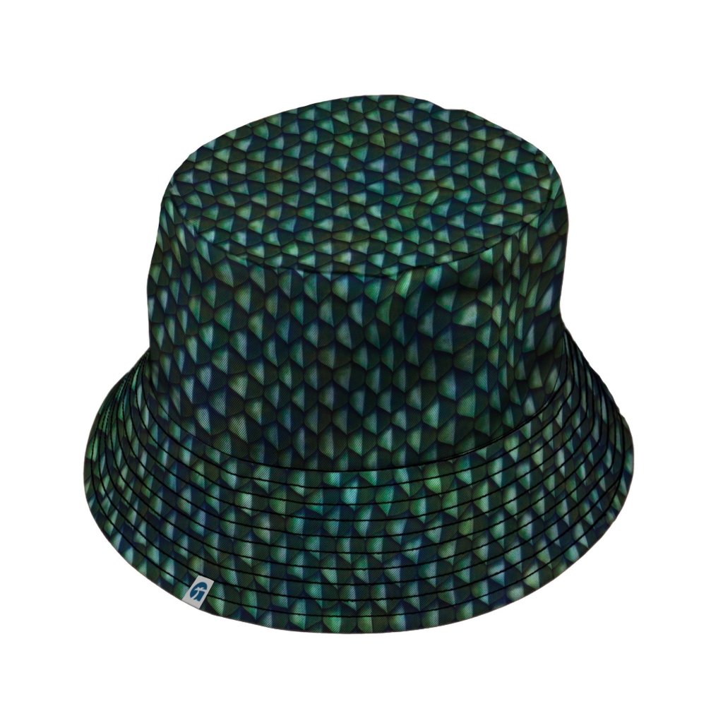 Green Dragon Scales Bucket Hat - M - Black Stitching - -