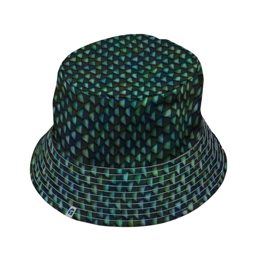 Green Dragon Scales Bucket Hat - M - Grey Stitching - -