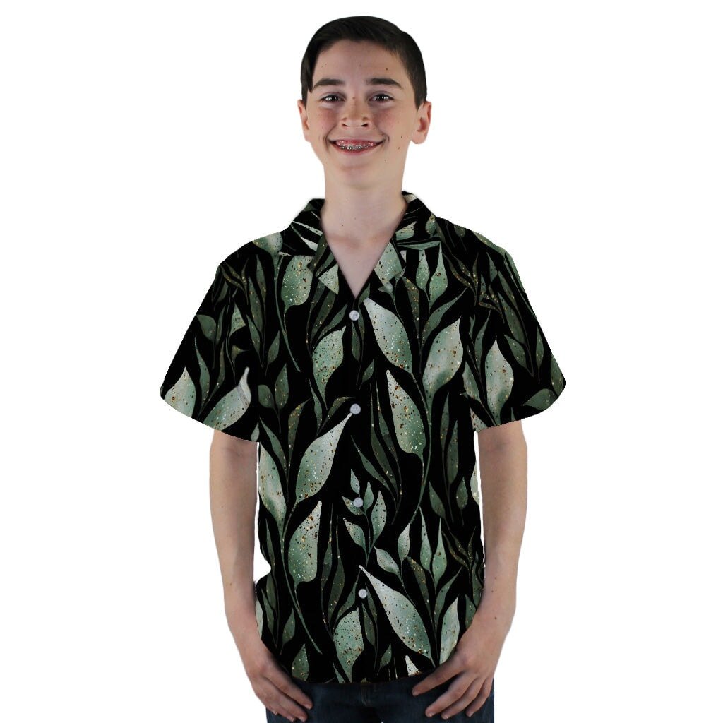 Growing Leaves Metallic Specs Youth Hawaiian Shirt - YL - -