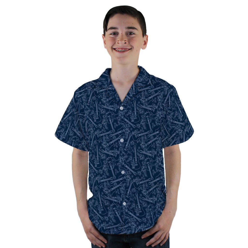 Guitar Blossoms Blue Youth Hawaiian Shirt - YXS - -