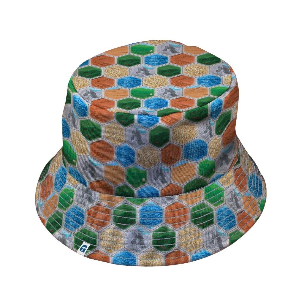 Hexagon Tile Board Game Bucket Hat - M - Black Stitching - -