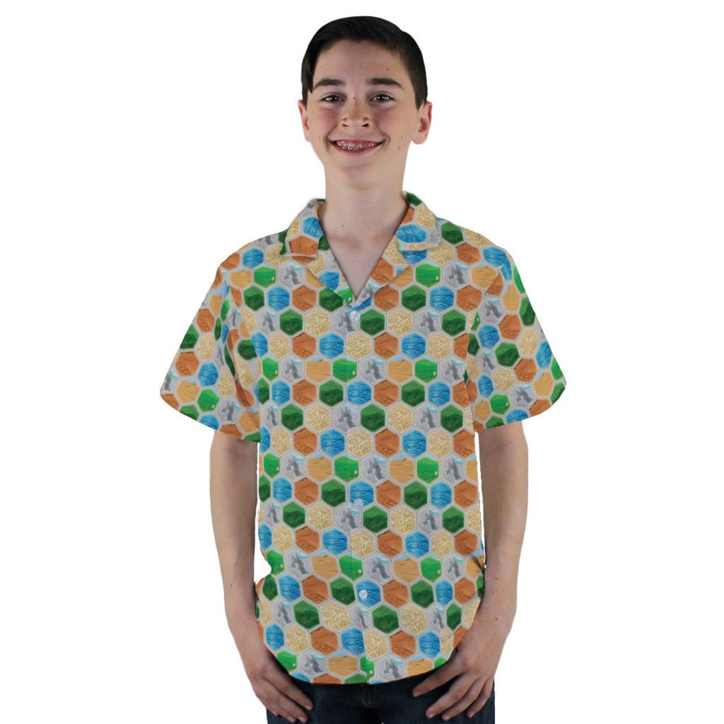 Hexagon Tile Board Game Youth Hawaiian Shirt - YL - -