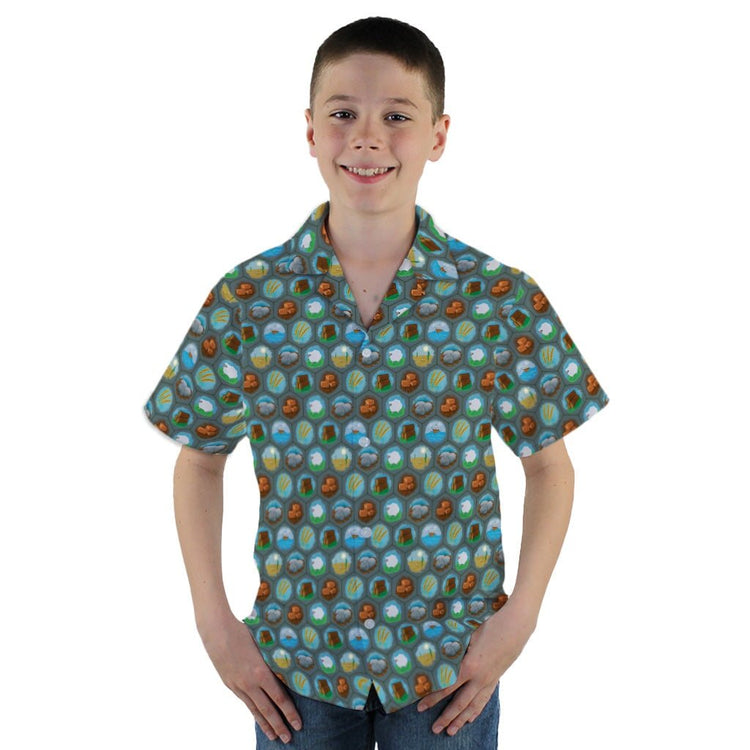 Hexagon Tile Game Symbols Youth Hawaiian Shirt - YM - -