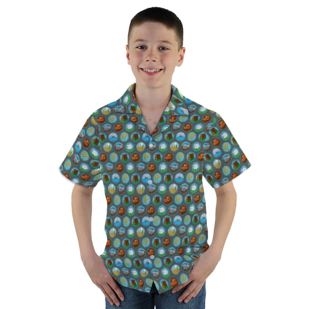 Hexagon Tile Game Symbols Youth Hawaiian Shirt - YM - -