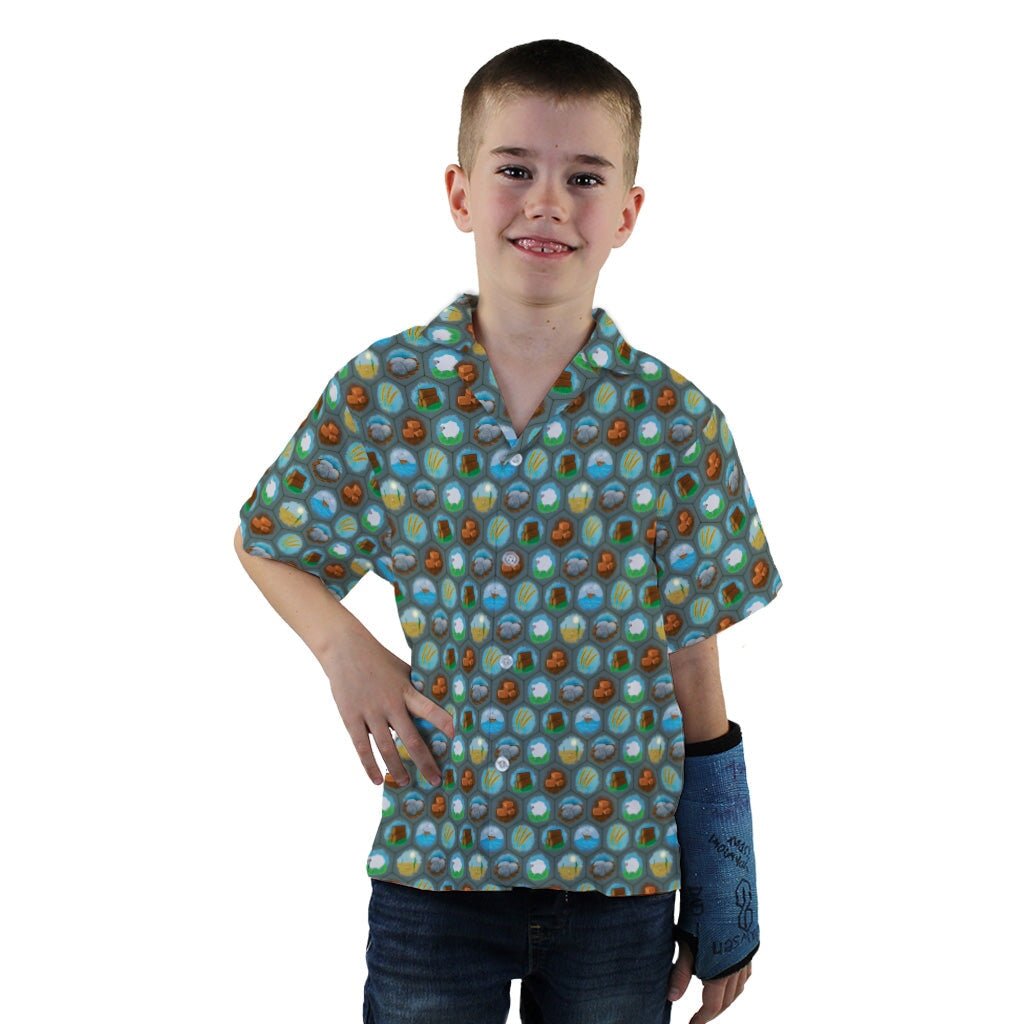 Hexagon Tile Game Symbols Youth Hawaiian Shirt - YXS - -