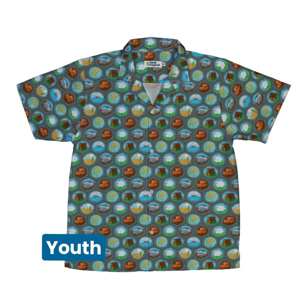 Hexagon Tile Game Symbols Youth Hawaiian Shirt - YXS - -